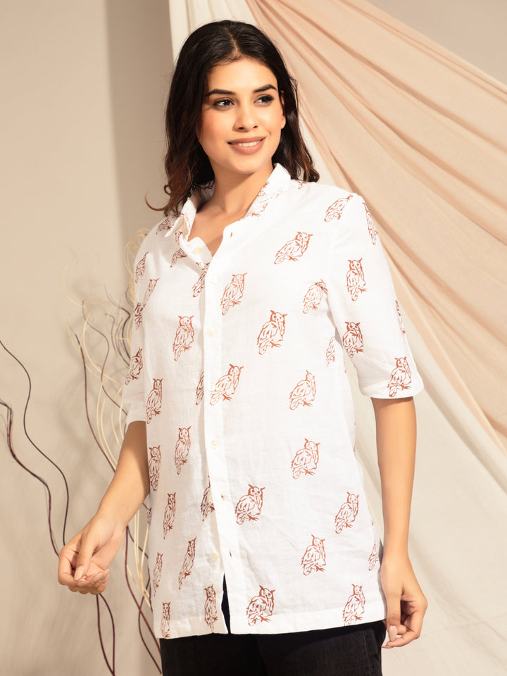 Indian Eagle Owl Hand Block Printed Shirt