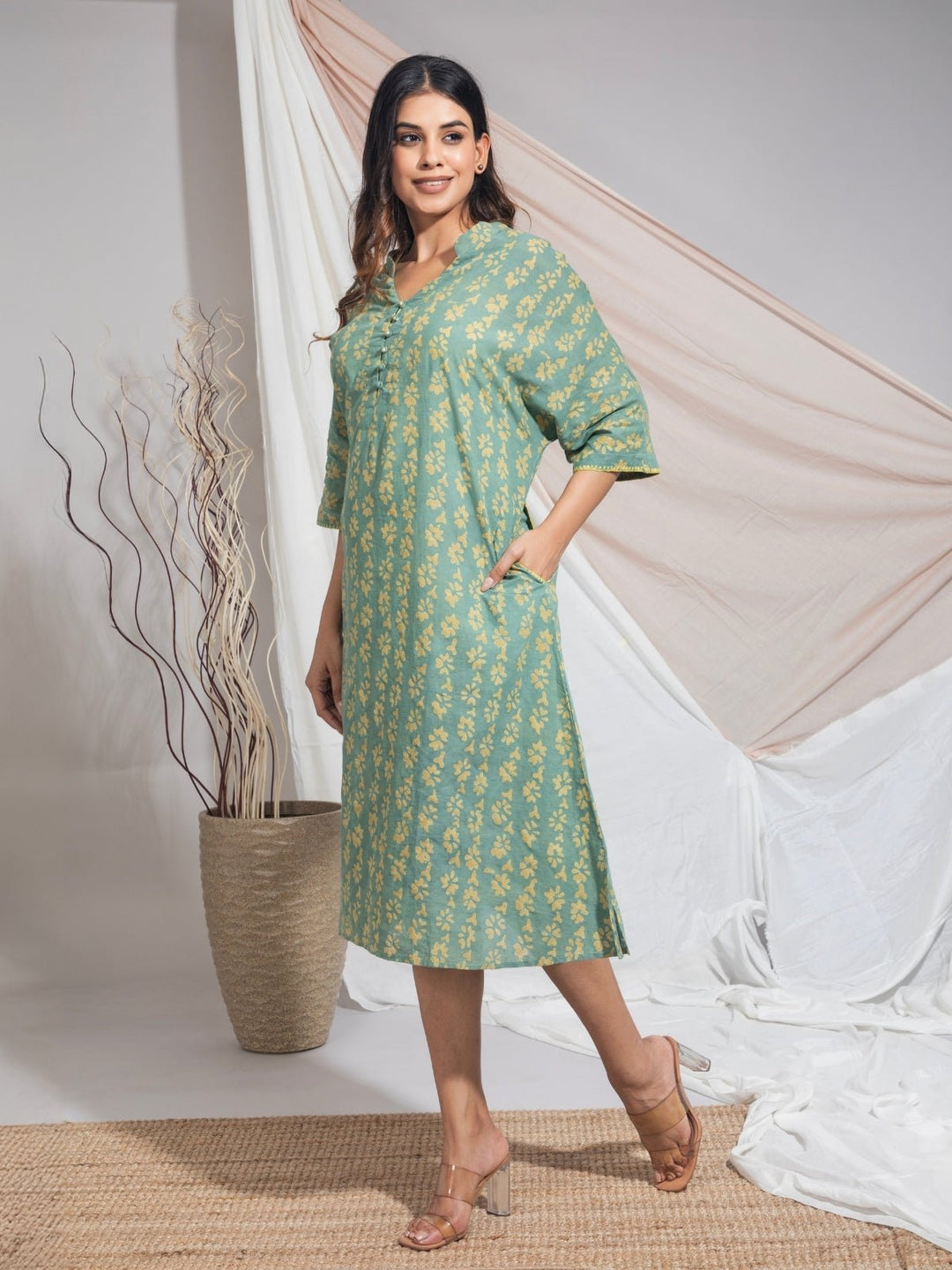 cotton batik dress Batik Cotton Floral-Motif Shift Dress