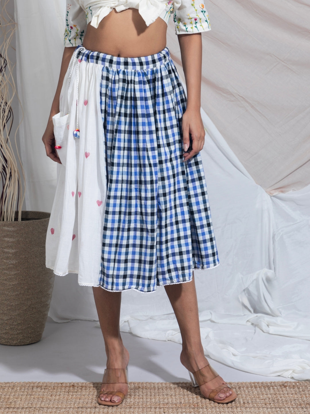 Hiya Hand Woven Cotton Jamdani Check Skirt