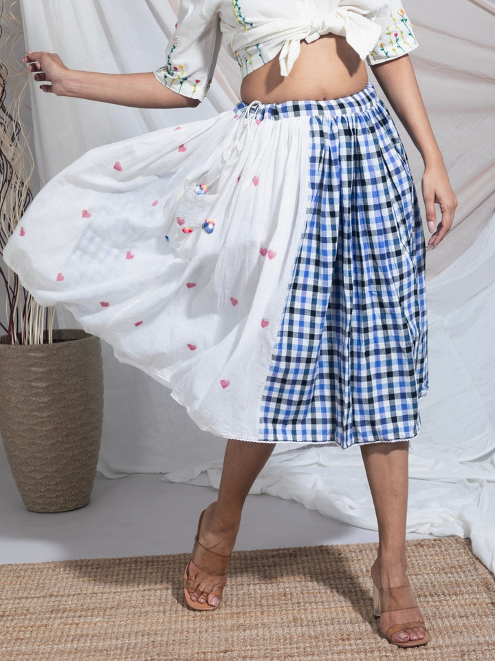 Hiya Hand Woven Cotton Jamdani Check Skirt