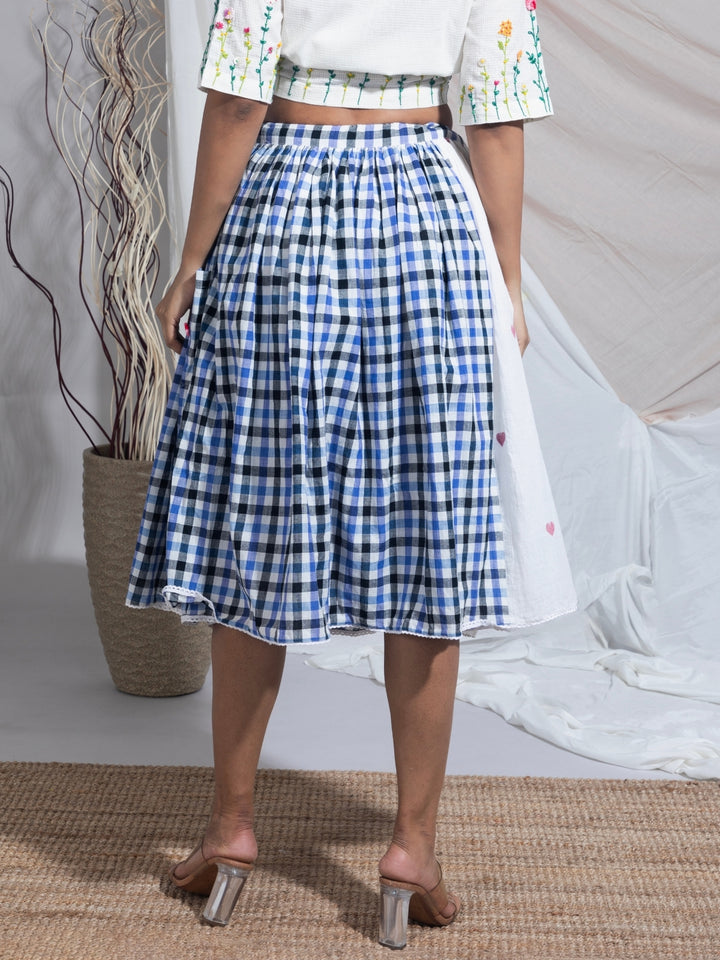 Hiya Hand Woven Cotton Jamdani Check Skirt