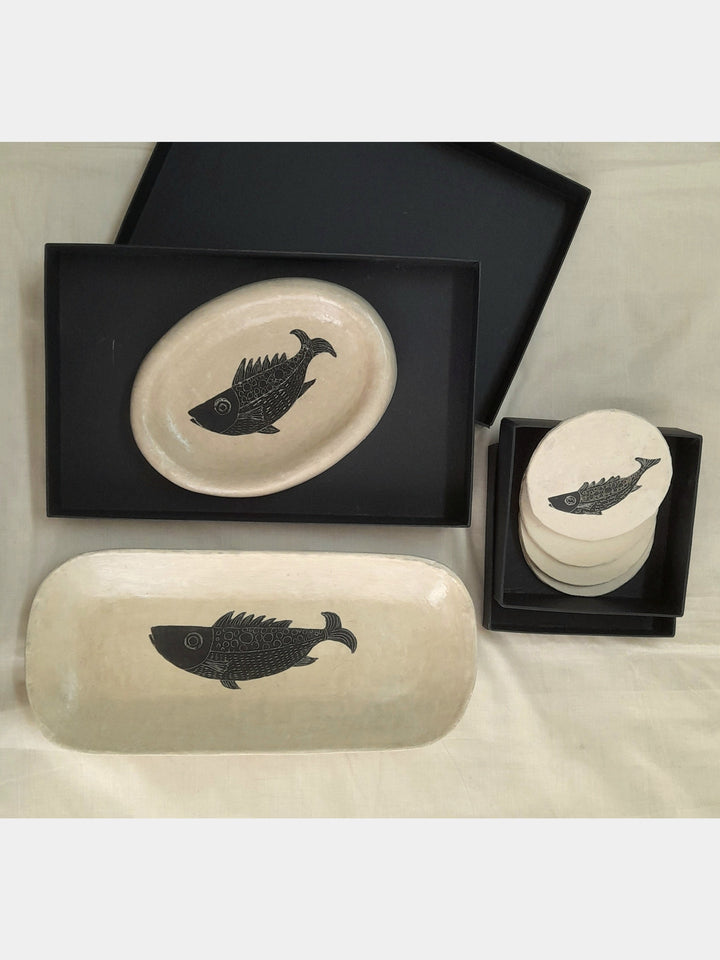 Black Fish Platter Snacks Set Aranya Earthcraft