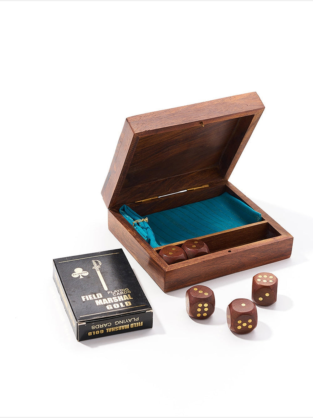 Game Night Box (5 Dice, Playing Cards) - Handcrafted Wood Matr Boomie