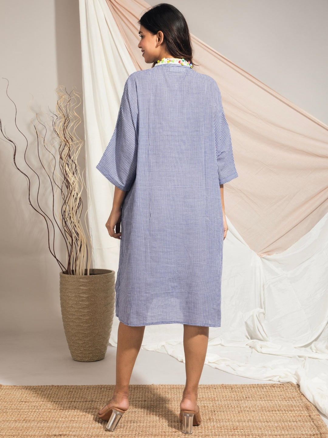 Habiba Hand Woven Cotton Muslin Dress With Hand Embroidered Collar