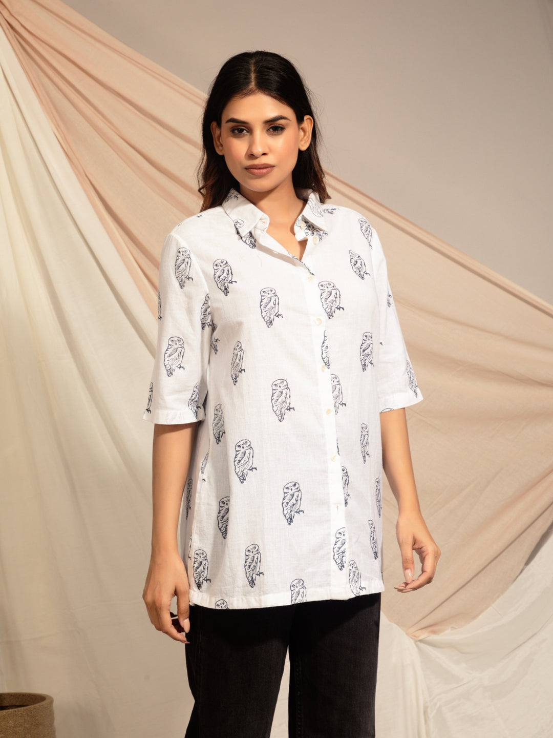 Jungle Owlet Hand Block Printed Shirt