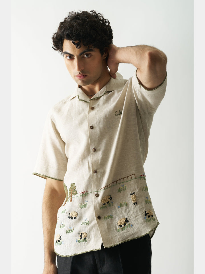 Lazy Sheep - Hand Embroidered Linen Shirt Cultura Studio