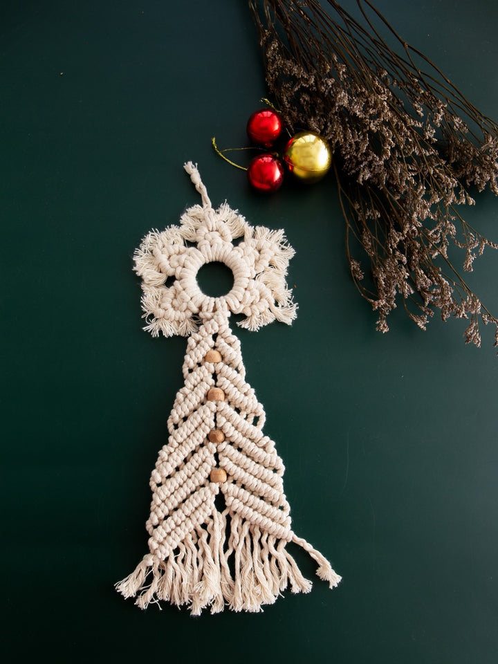 Macrame Christmas Tree Topper Star in White