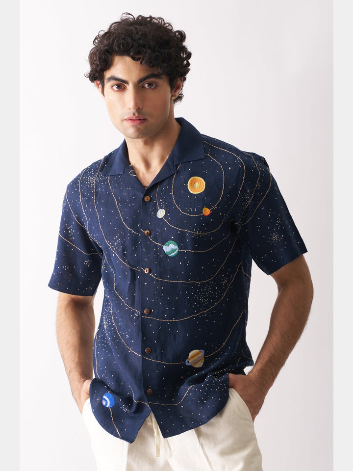 Celestial Panorama - Hand Embroidered Linen Shirt Cultura Studio