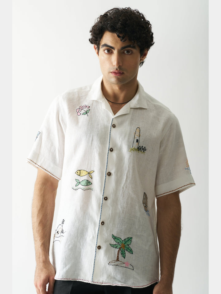 Beach Bliss - Hand Embroidered Linen Shirt