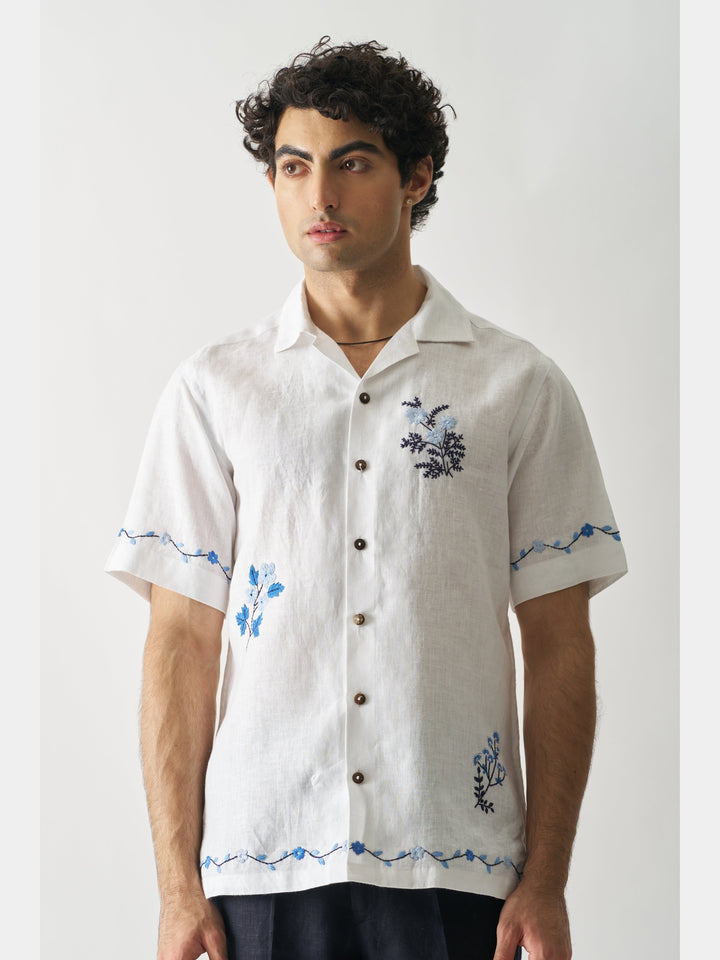 Blossom Cascade - Hand Embroidered Linen Shirt