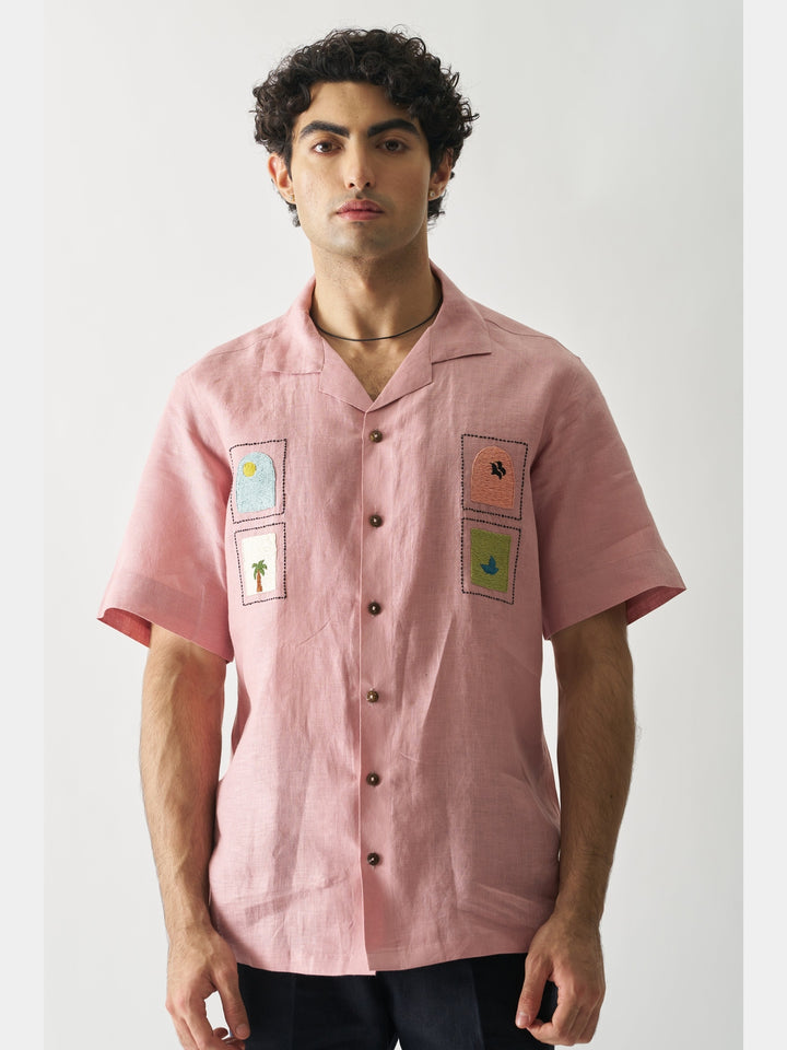 Island Escape - Hand Embroidered Linen Shirt