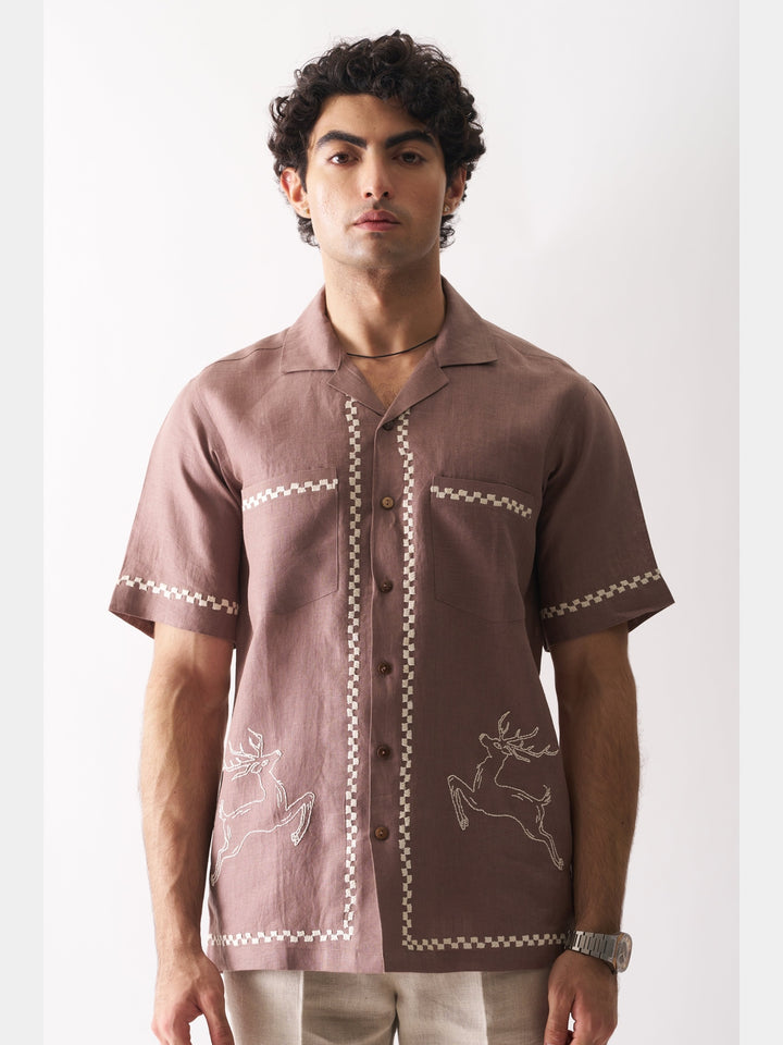 Deer’s Delight - Hand Embroidered Linen Shirt