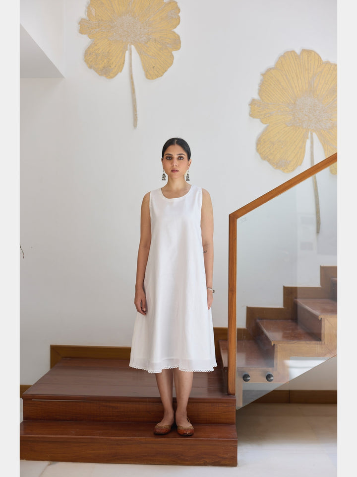 Flared Slip Dress - White