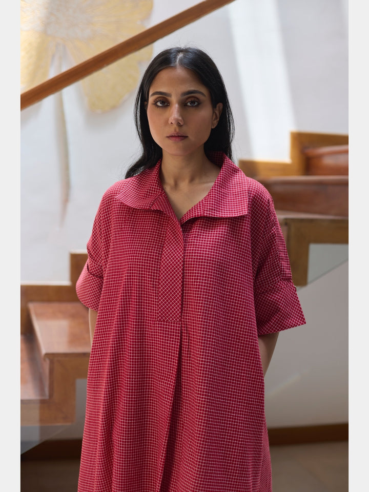 Shirt Dress - Red Check Vasstram