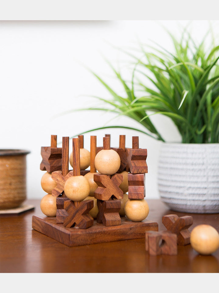 3D Tic Tac Toe Game Set - Handcrafted Wood Matr Boomie