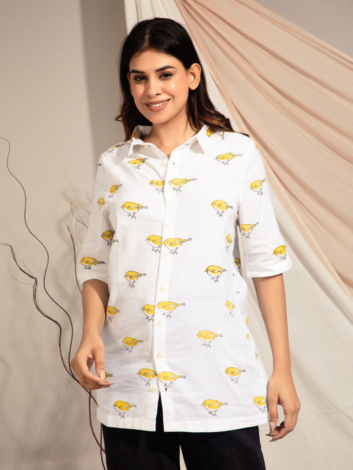 Indian White Eye Hand Block Printed Shirt