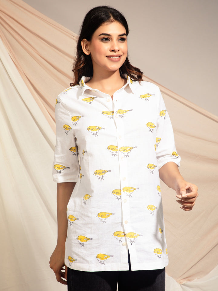 Indian White Eye Hand Block Printed Shirt