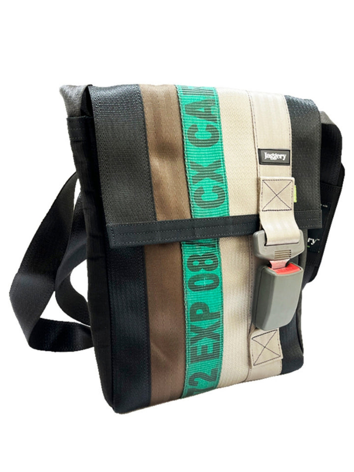 Heryana Freelancer's Satchel in Green Ex-Cargo Belts & Rescued Car Seat Belts [11" Cafe Bag]