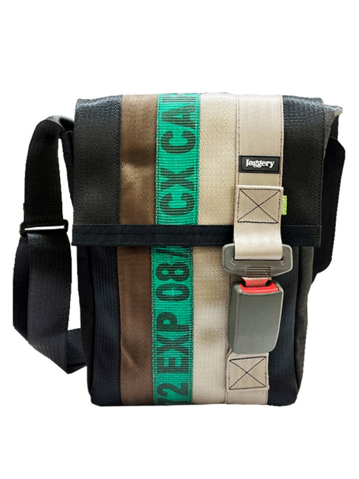 Heryana Freelancer's Satchel in Green Ex-Cargo Belts & Rescued Car Seat Belts [11" Cafe Bag]