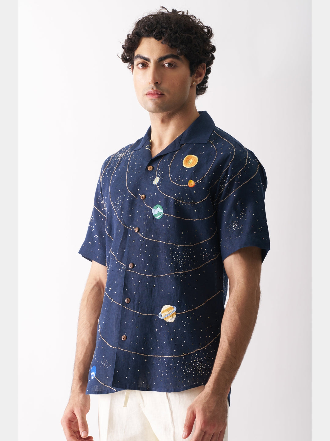 Celestial Panorama - Hand Embroidered Linen Shirt Cultura Studio