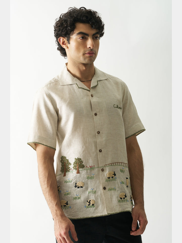 Lazy Sheep - Hand Embroidered Linen Shirt Cultura Studio