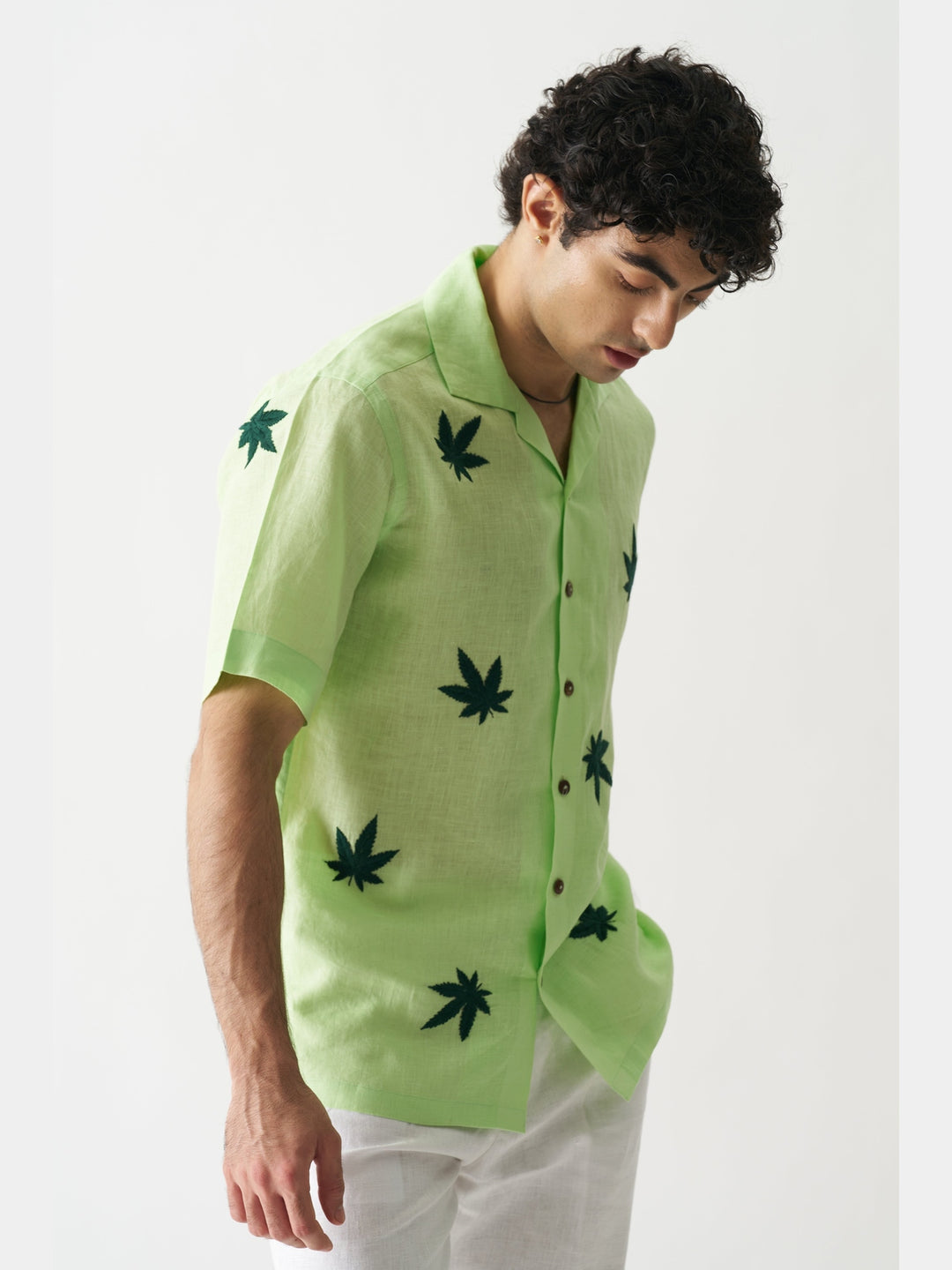 High On Cannabis - Hand Embroidered Linen Shirt Cultura Studio