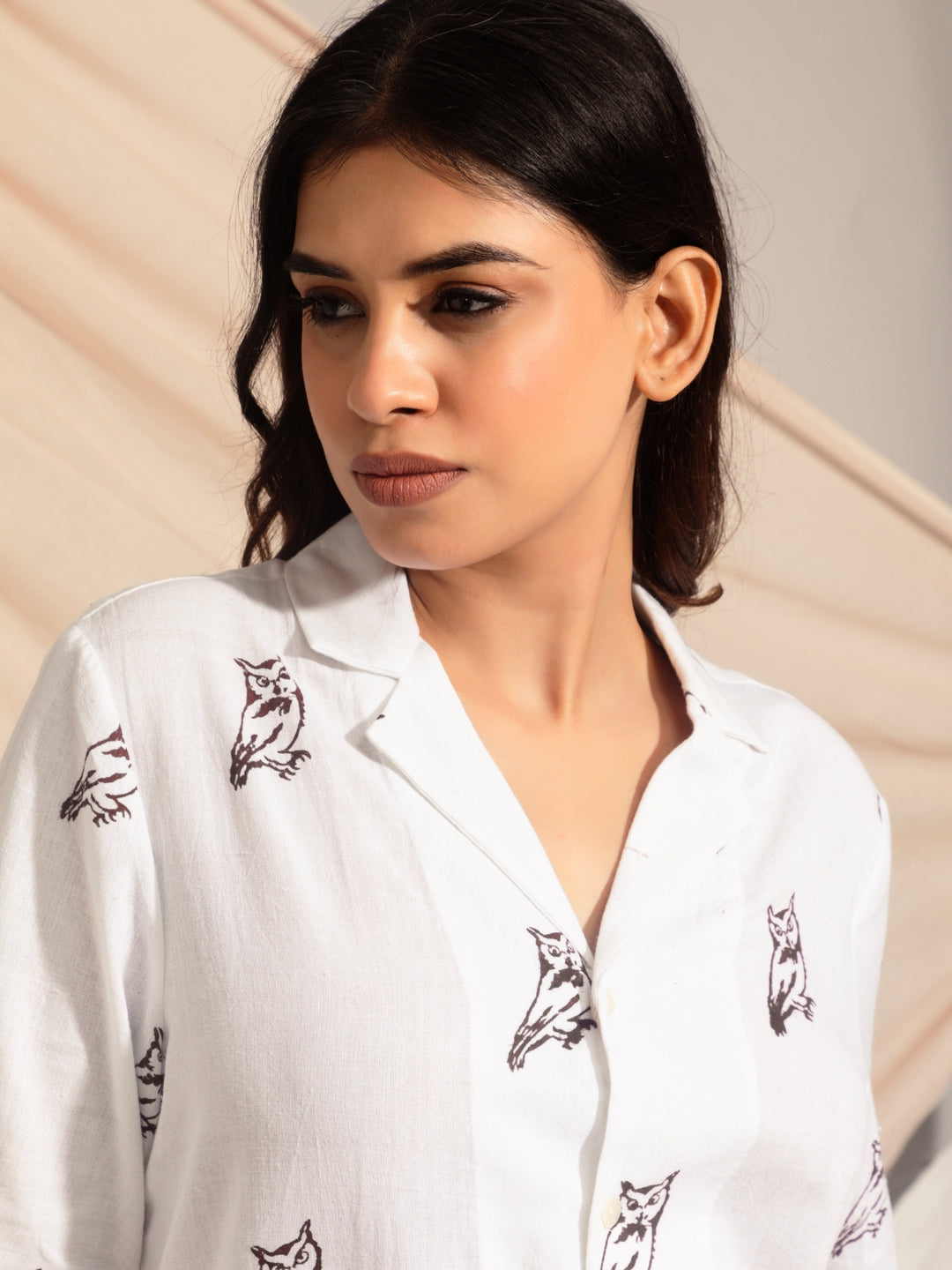 Collared Scops Owl Hand Block Printed Shirt