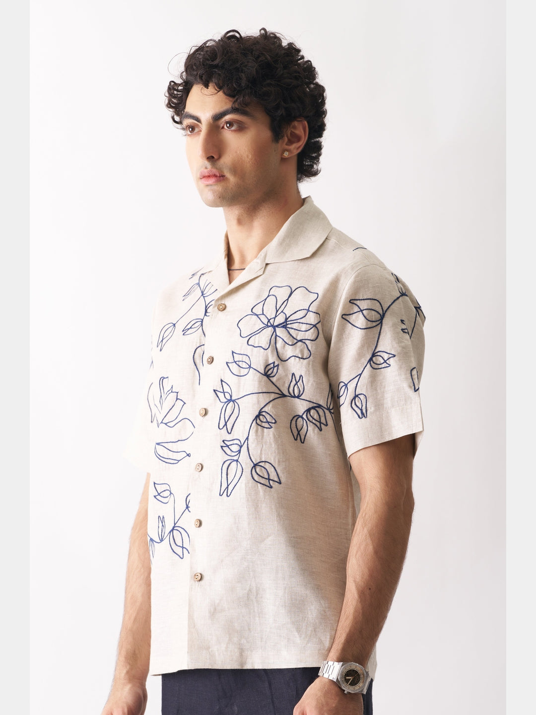 Floral Serenade - Hand Embroidered Linen Shirt