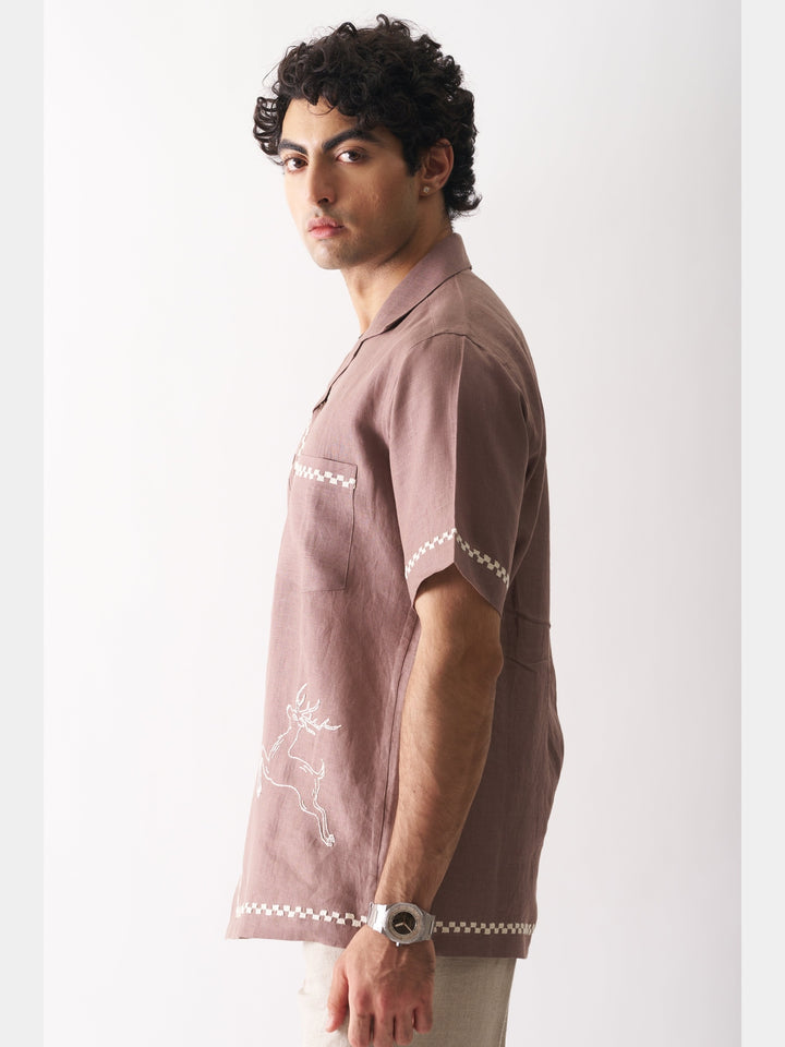 Deer’s Delight - Hand Embroidered Linen Shirt