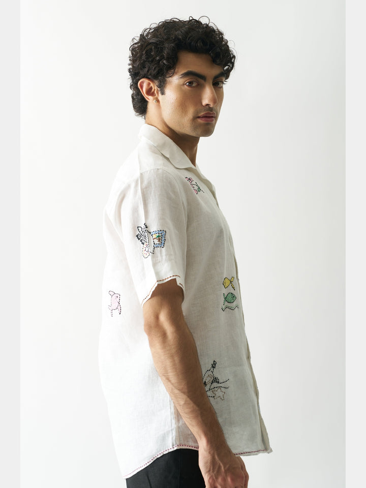 Beach Bliss - Hand Embroidered Linen Shirt