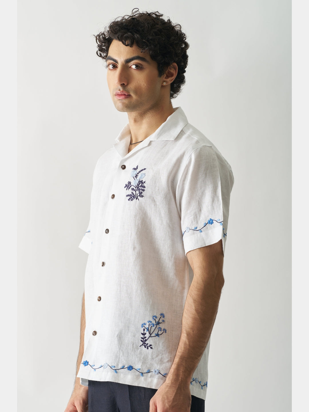 Blossom Cascade - Hand Embroidered Linen Shirt