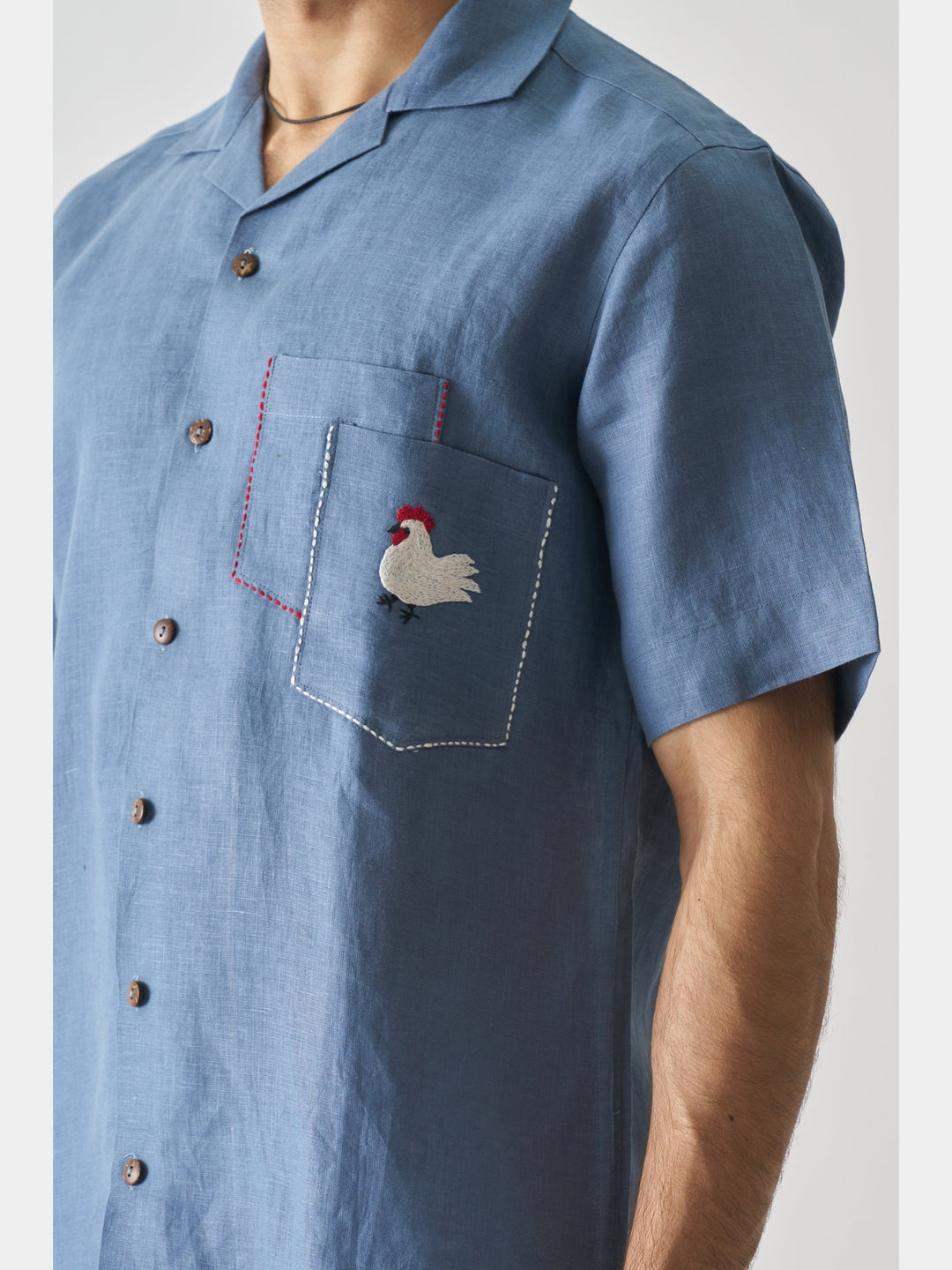 Rooster’s Roost - Hand Embroidered Linen Shirt