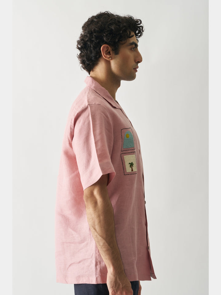 Island Escape - Hand Embroidered Linen Shirt