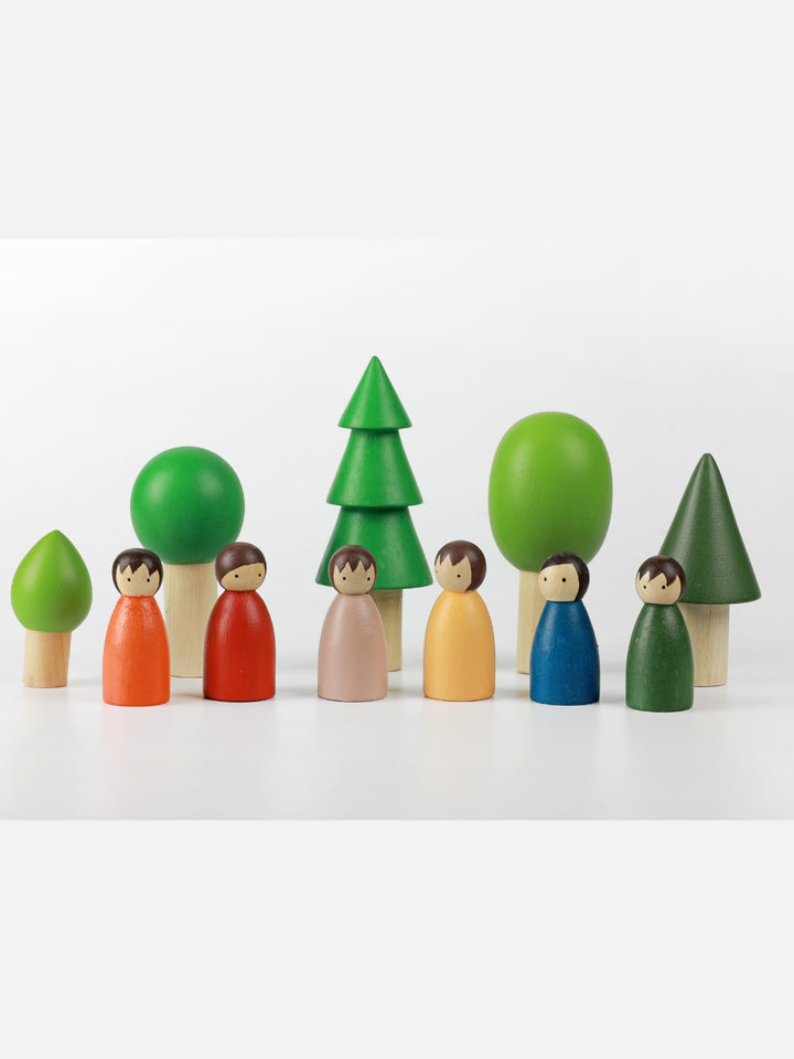 Colored Birch Folk in Evergreen Forest