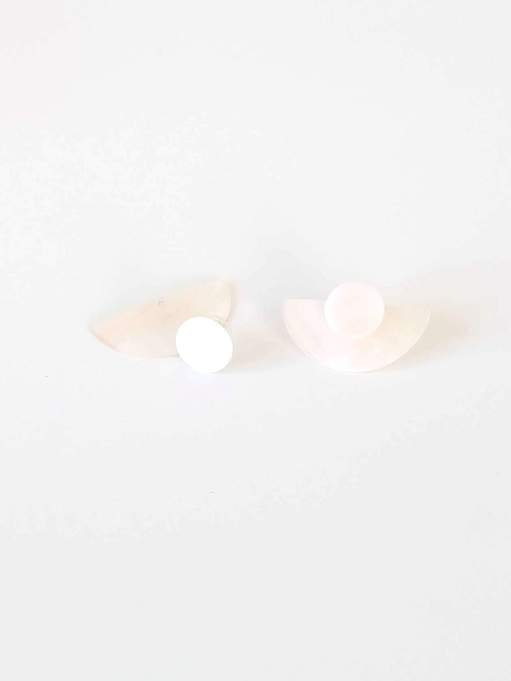 Jewelry3-in-1 Pearl White Circle and Halfmoon Geometric Studs - Mother of Pearl Earrings | LIKHÂLIKHÂ