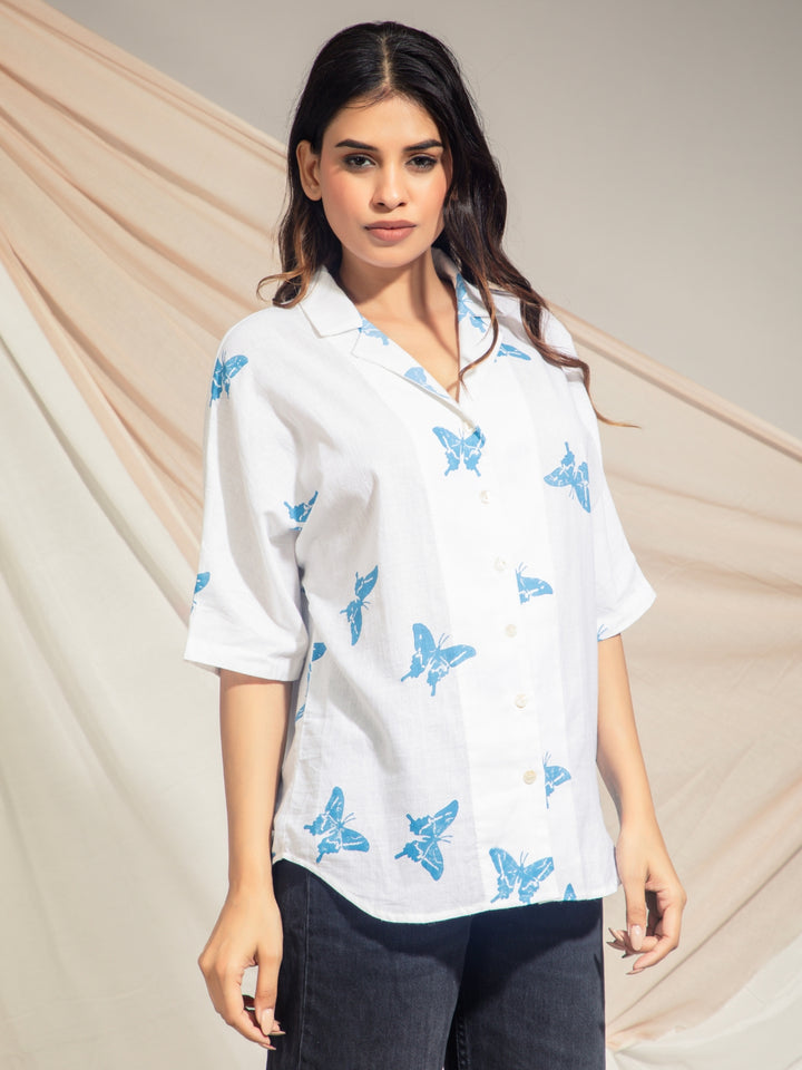 Swallowtail Butterfly Hand Block Printed Kimono Style Shirts