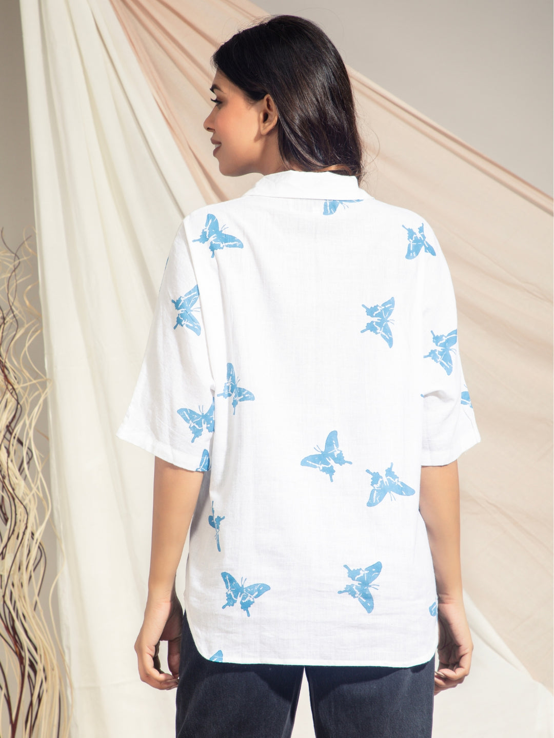 Swallowtail Butterfly Hand Block Printed Kimono Style Shirts