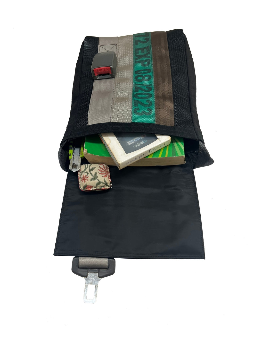 Heryana Freelancer's Satchel in Green Ex-Cargo Belts & Rescued Car Seat Belts [11" Cafe Bag]