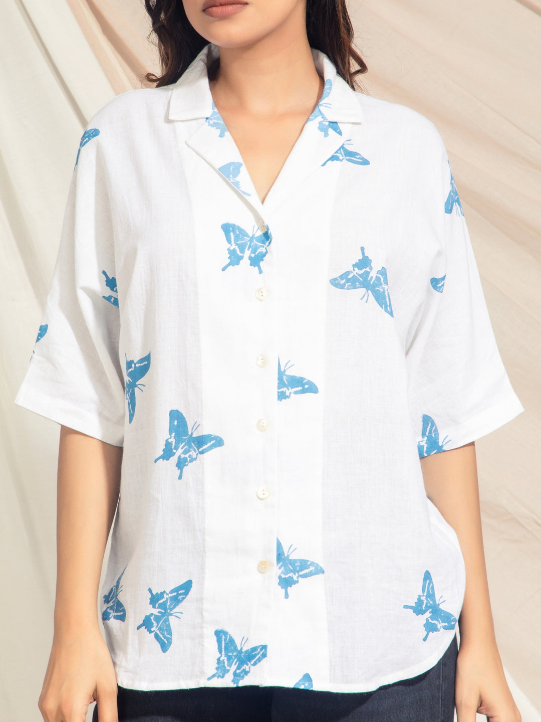 Swallowtail Butterfly Hand Block Printed Kimono Style Shirts