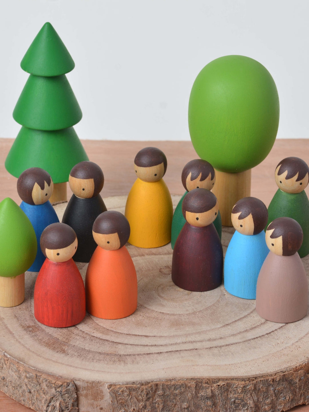 Colored Birch Folk in Evergreen Forest