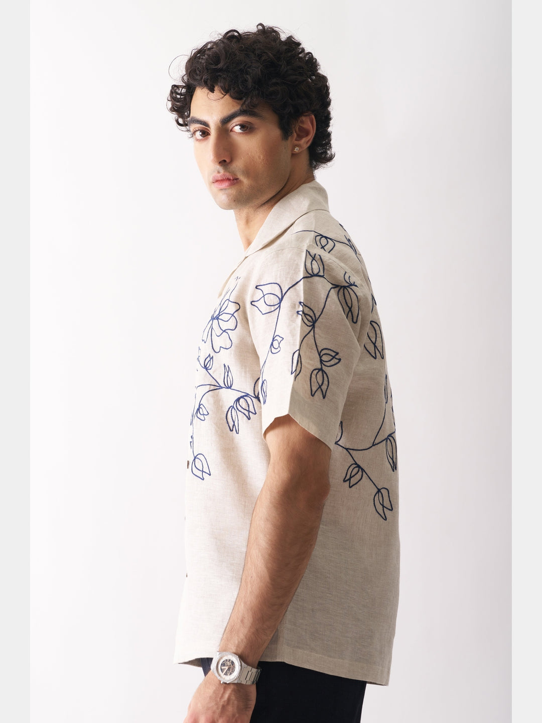 Floral Serenade - Hand Embroidered Linen Shirt