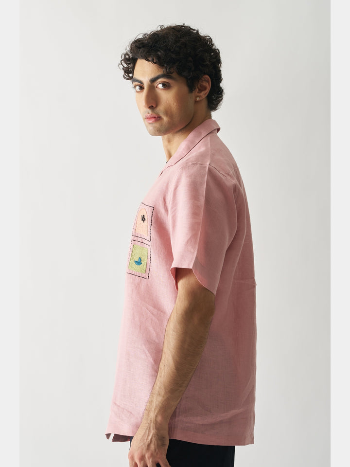 Island Escape - Hand Embroidered Linen Shirt