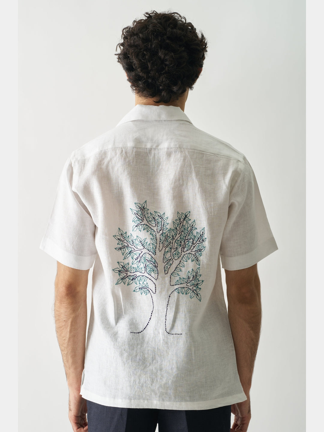 Deer Under Giant Oak - Hand Embroidered Linen Shirt