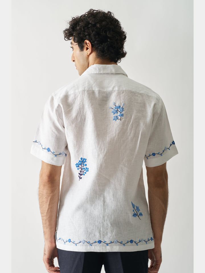 Blossom Cascade - Hand Embroidered Linen Shirt