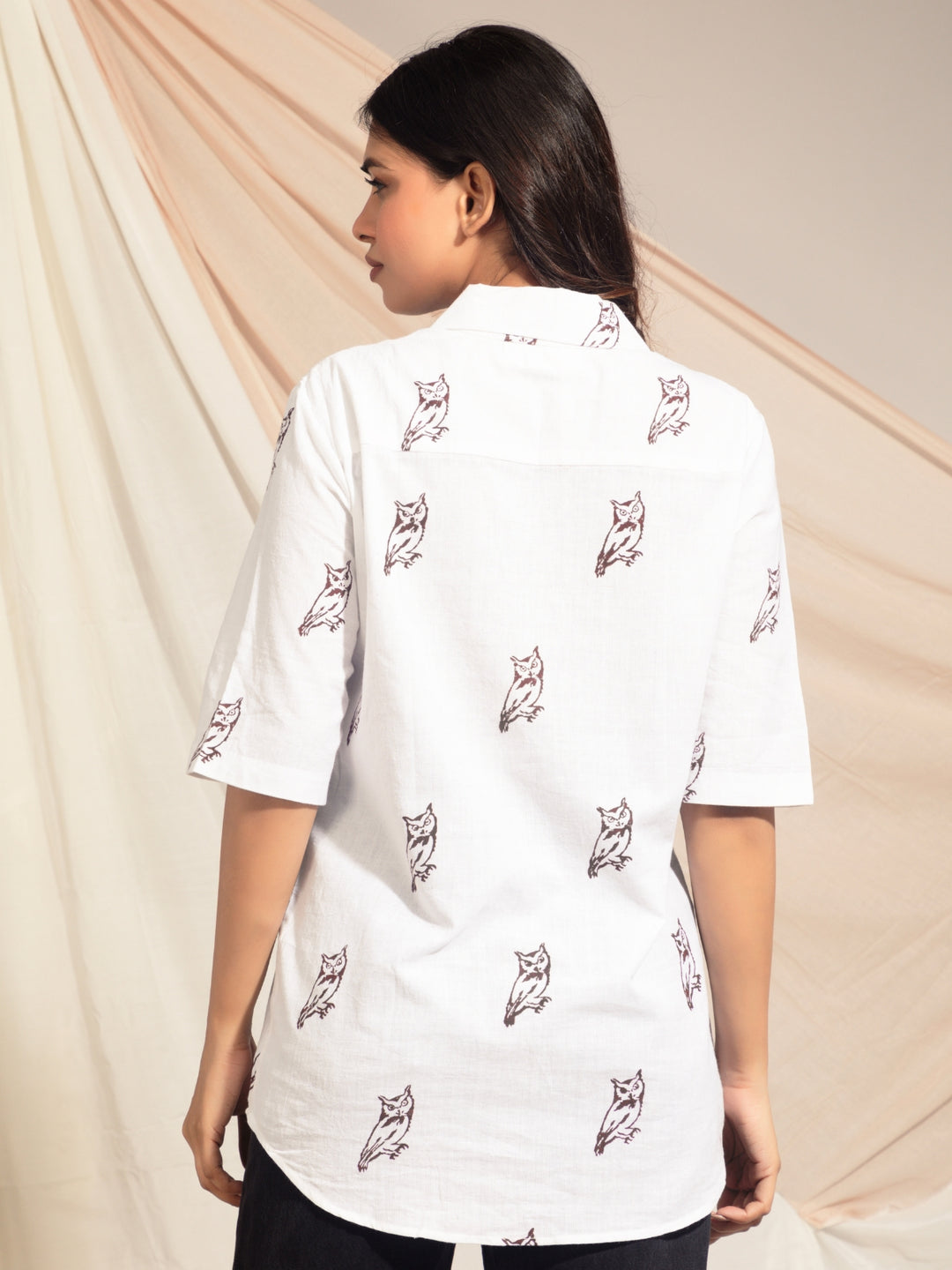 Collared Scops Owl Hand Block Printed Shirt