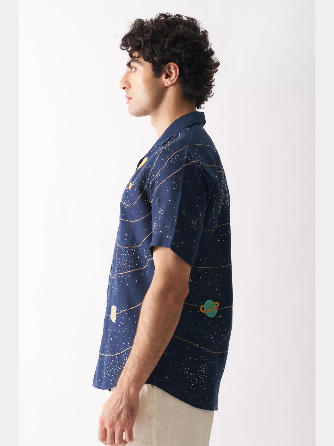 Celestial Panorama - Hand Embroidered Linen Shirt Cultura Studio