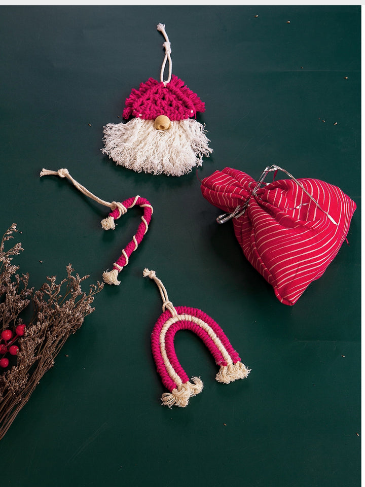 Macrame Christmas Ornaments Set of 3 in Red and White Combo