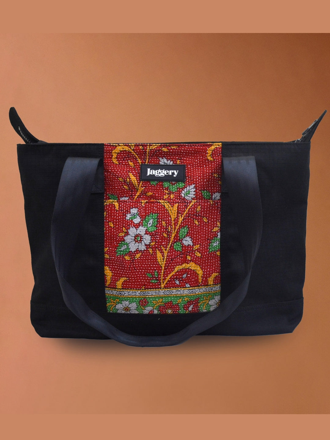 Punar Prayog Festival Tote in Ex-Army Black Canvas & Red Kantha