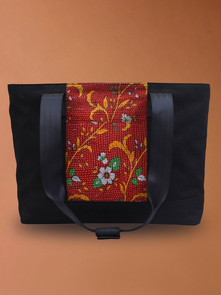 Punar Prayog Festival Tote in Ex-Army Black Canvas & Red Kantha