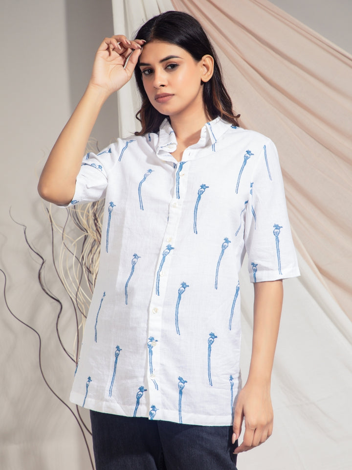 Indian Paradise Flycatcher Hand Block Printed Shirt